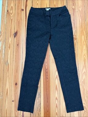 Bar III Black Cropped Ankle Pants with Jacquard Texture
